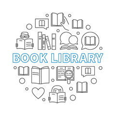 Book Library vector concept round illustration in thin line style