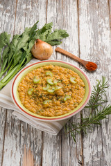 lentils with celery onion and paprika spice