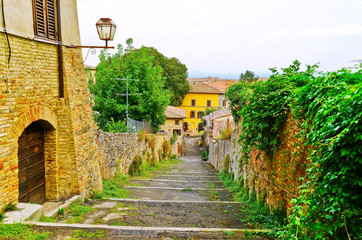 View of the historic cityscape in San Gimignano, Tuscany, Italy. 