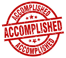 accomplished round red grunge stamp