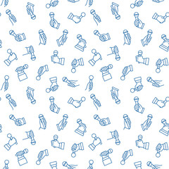 Fototapeta na wymiar Seamless Pattern with vector Mic in Hand blue outline icons