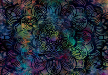 Fototapeta na wymiar Abstract mandala graphic design and watercolor digital art painting for ancient geometric concept background