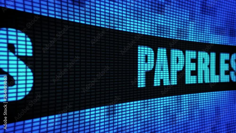 Poster paperless side text scrolling on light blue digital led display board pixel light screen looped anim