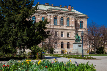Fototapeta na wymiar Building of the Croatian Academy of Sciences and Arts located at Zrinjevac park in beautiful early spring day in Zagreb capital of Croatia