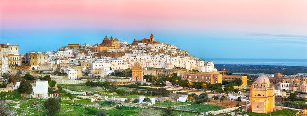 Ostuni white town skyline and Madonna della Grata church
