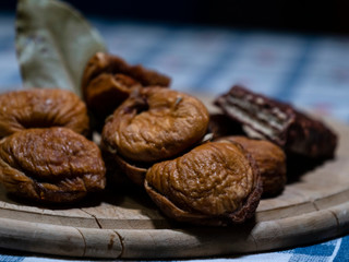 dried figs with kernels on kitchen table