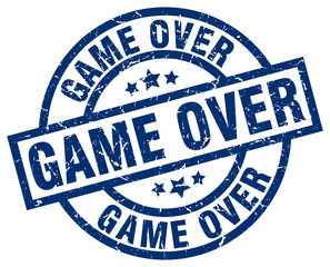game over blue round grunge stamp