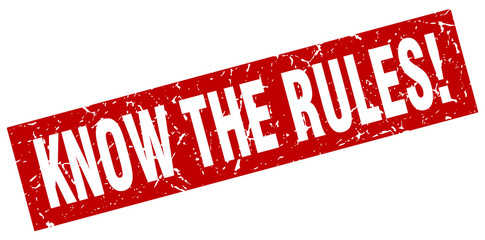 square grunge red know the rules! stamp