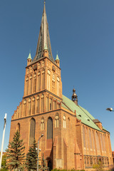 Historic church in Brick Gothic at blue sky, Poland, Szczecin