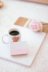 Package, coffee and rose