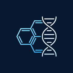 DNA with molecule vector colored outline icon. Genetic engineering concept linear symbol on dark background