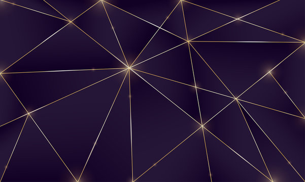 Violet premium background with luxury dark polygonal pattern and silver triangle lines. Low poly gradient shapes luxury gold platinum lines vector. Rich background for poster premium triangles design