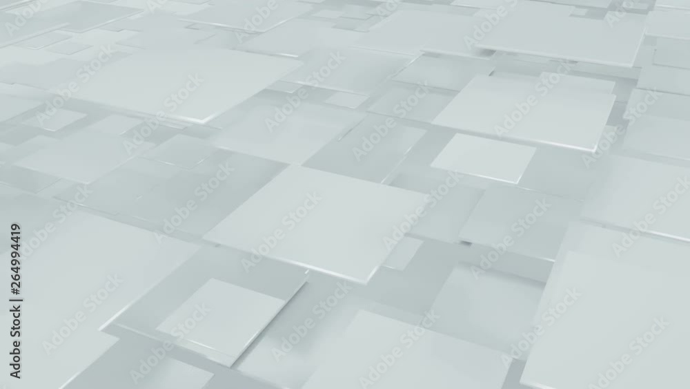 Poster flying white squares abstract geometric background. seamless loop 3d render animation 4k uhd 3840x21