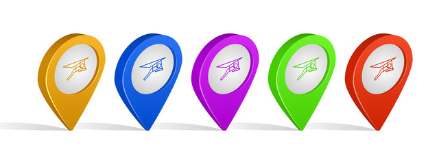 Multi color 3d pins of hang gliding sign icon