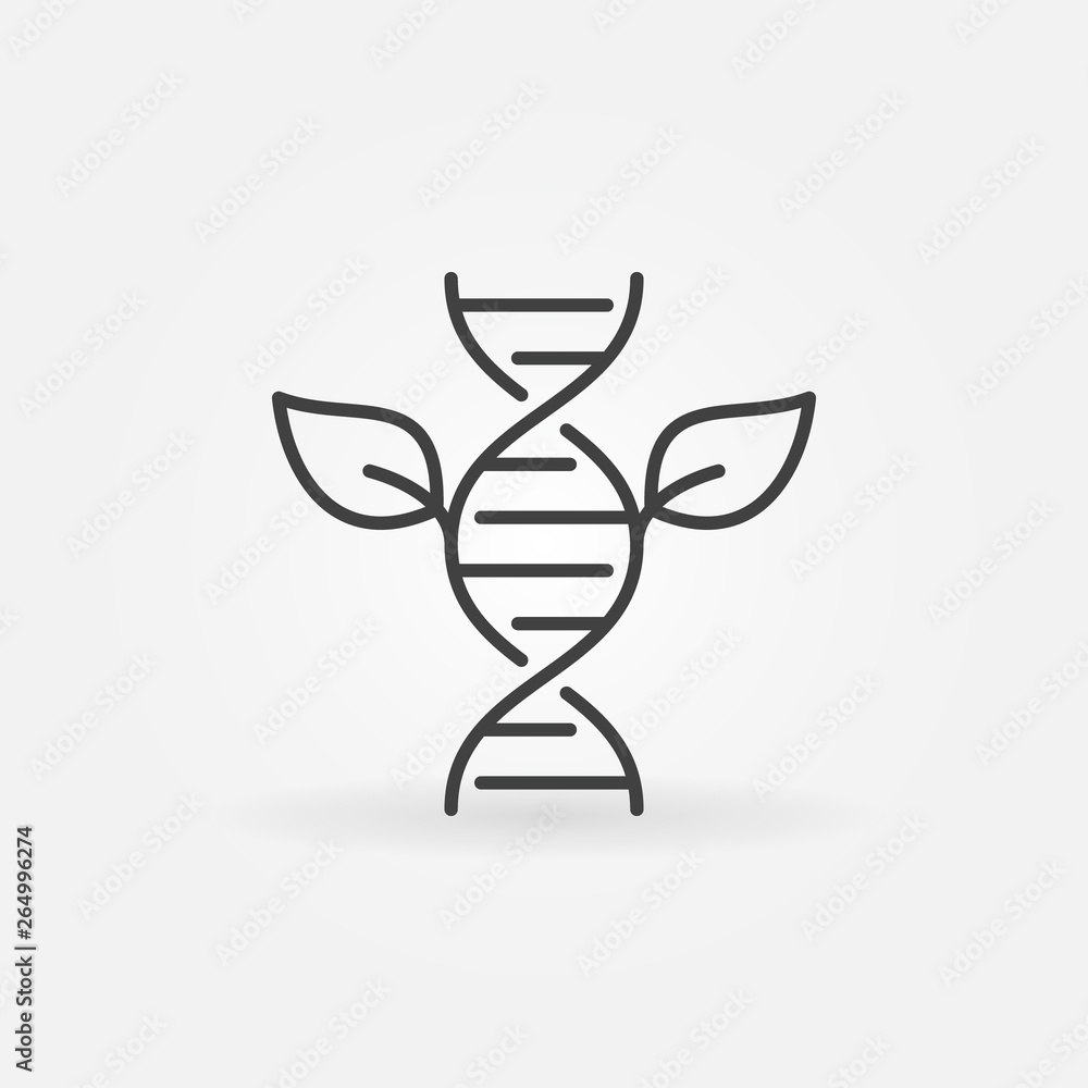 Poster dna with two leaves vector minimal icon or symbol in thin line style