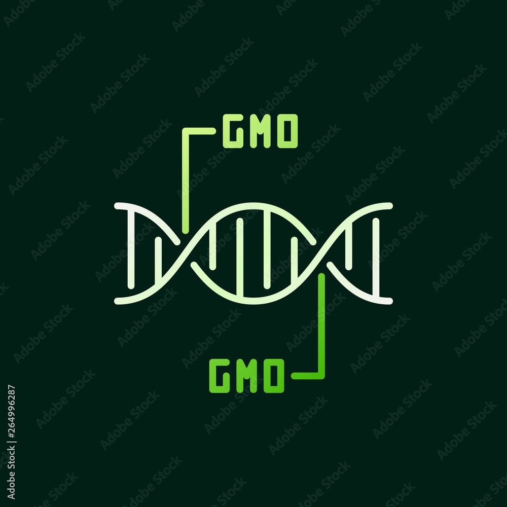 Poster genetically modified organism dna vector outline icon or design element on dark background