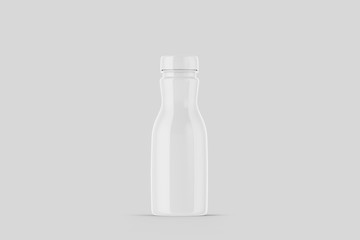 White Yogurt Milk Plastic Bottle.  Isolated On soft gray Background. Mock Up Template Ready For Your Design. 3D rendering.