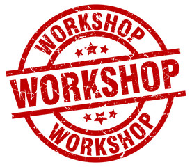 workshop round red grunge stamp