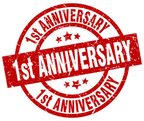 1st anniversary round red grunge stamp