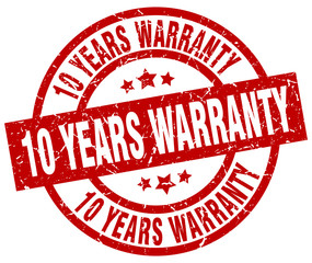 10 years warranty round red grunge stamp