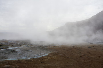 Mystical Hverir sulfur field near Myvatn on Iceland in summer