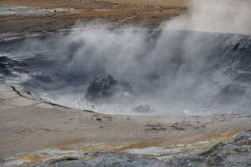 Mystical Hverir sulfur field near Myvatn on Iceland in summer