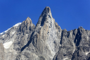 Les Drus (3754 m). Le petit Dru (3.730 m) et le grand Dru (3.754 m). Glacier du Nant Blanc. Rogon des Drus. Glacier des Drus. Aiguille Verte. Vue de la mer de Glace. Chamonix.