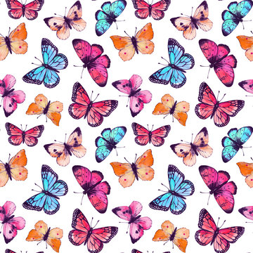Seamless pattern with butterflies. Watercolor 