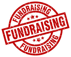 fundraising round red grunge stamp