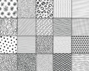 Streszczenie ręcznie rysowane geometryczne proste minimalistyczne wzory bez szwu zestaw. Kropki, paski, fale, losowe symbole tekstur. Ilustracji wektorowych - 264997859