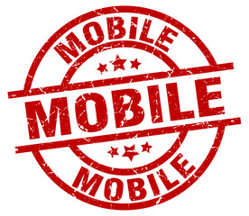 mobile round red grunge stamp