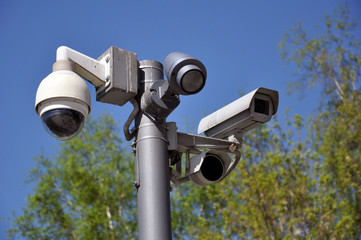 closed circuit camera Multi-angle CCTV system against the blue sky