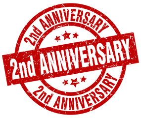 2nd anniversary round red grunge stamp