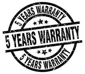 5 years warranty round grunge black stamp