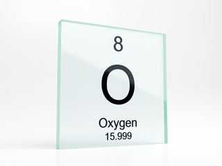 Oxygen element symbol from periodic table on glass icon - realistic 3D render