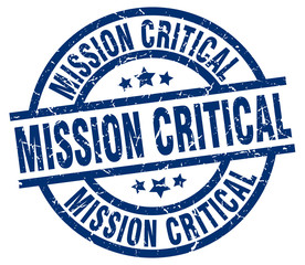 mission critical blue round grunge stamp