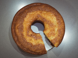 Top view of a round sponge cake