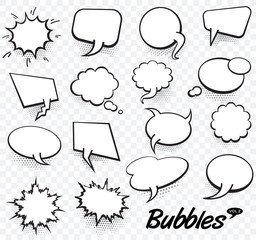 Set of blank template in Pop Art style. Vector Comic Text Speech Bubble Halftone Dot Background. Empty Cloud of Comics book dialog Space for Cartoon Box pop-art.
