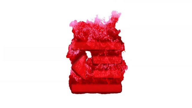 Symbol outdent inflames with dark fire, then burns. In - Out loop. Alpha channel Premultiplied - Matted with color white