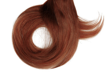 Long henna hair isolated on white background. In shape of circle