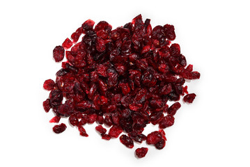Dried cranberries isolated on white background.
