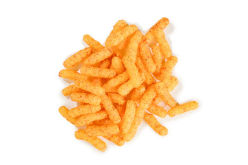 Cheese crunchy sticks isolated on white background.