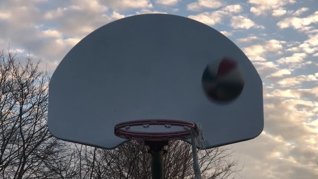 Taking a shot on a basketball net in a sketchy slow motion.