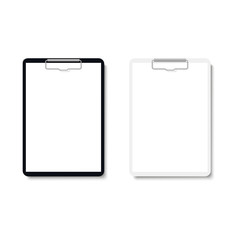 Realistic clipboard folder with blank white sheet of paper mock up. Vector .