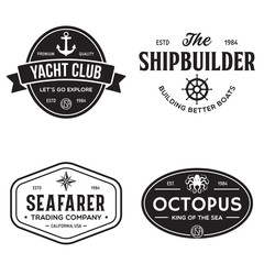 Obraz premium Set of sea and nautical typography badges and design elements. Templates for company logo. Marine cruise, yacht club, trading companym, shipbuilding and other themes.