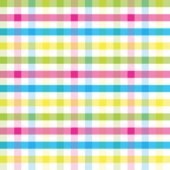 checkered background of stripes in green, blue, yellow, pink and white