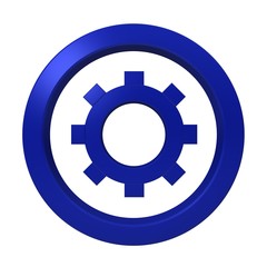 gear sign cog wheel symbol development in progress processing icon blue 3d label logo button isolated on white