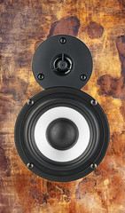 Dark color music speakers. Loud listening music. © Alexander