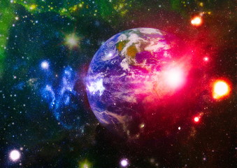 Earth and galaxies in space. Science fiction art. Elements of this image furnished by NASA.
