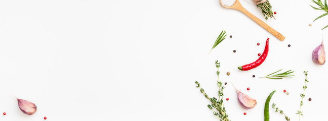 Food background with greens herbs and spices